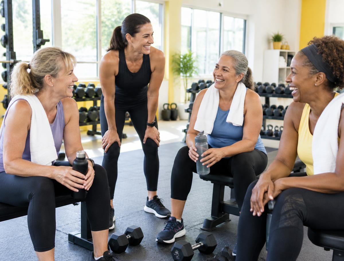 Women smiling together after a strength training session
